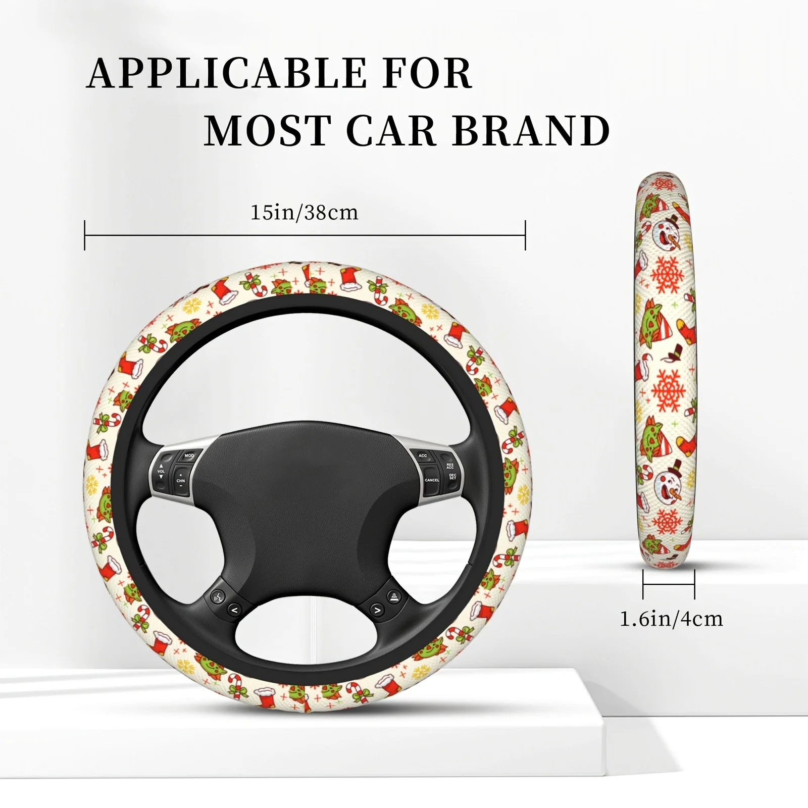 1pc Christmas Elf Snowman Candy Cane Pattern Steering Wheel Cover for 15-Inch Wheels - No Inner Circle, Durable And Stylish Car