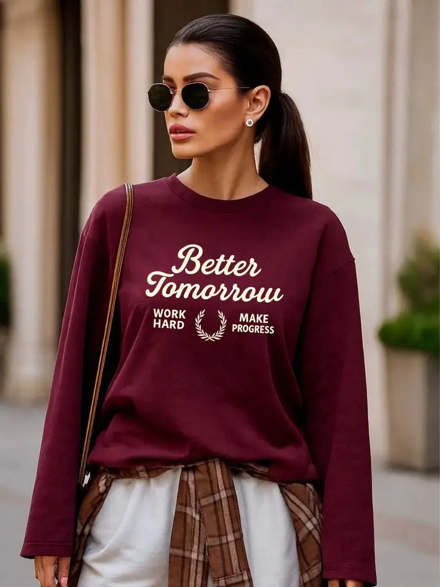 ไวน์แดงผ้าฝ้ายแขนยาวเสื้อฝรั่งเศสย้อนยุคพิมพ์บางเสื้อผู้หญิงสตรีทแวร์ดีไซน์เสื้ออินเทรนด์ฤดูใบไม้ร่วง