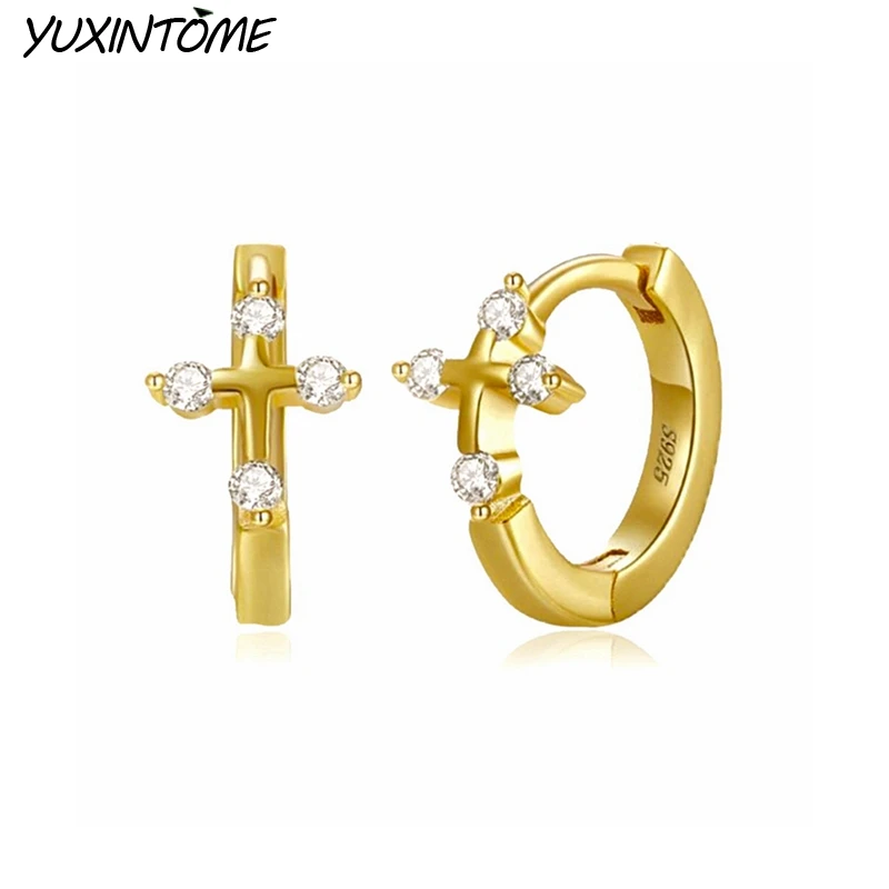 

925 Sterling Silver Needle Fashion Cross 24K Gold Earrings Premium Luxury Small Hoop Earrings for Women Party trend Jewelry