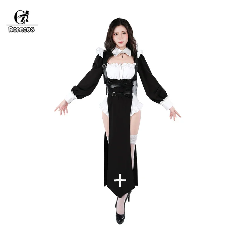 

Rolecos nun cosplay costume women fancy dress set Halloween party roleplay outfit adult nun dress black fancy cosplay dress up