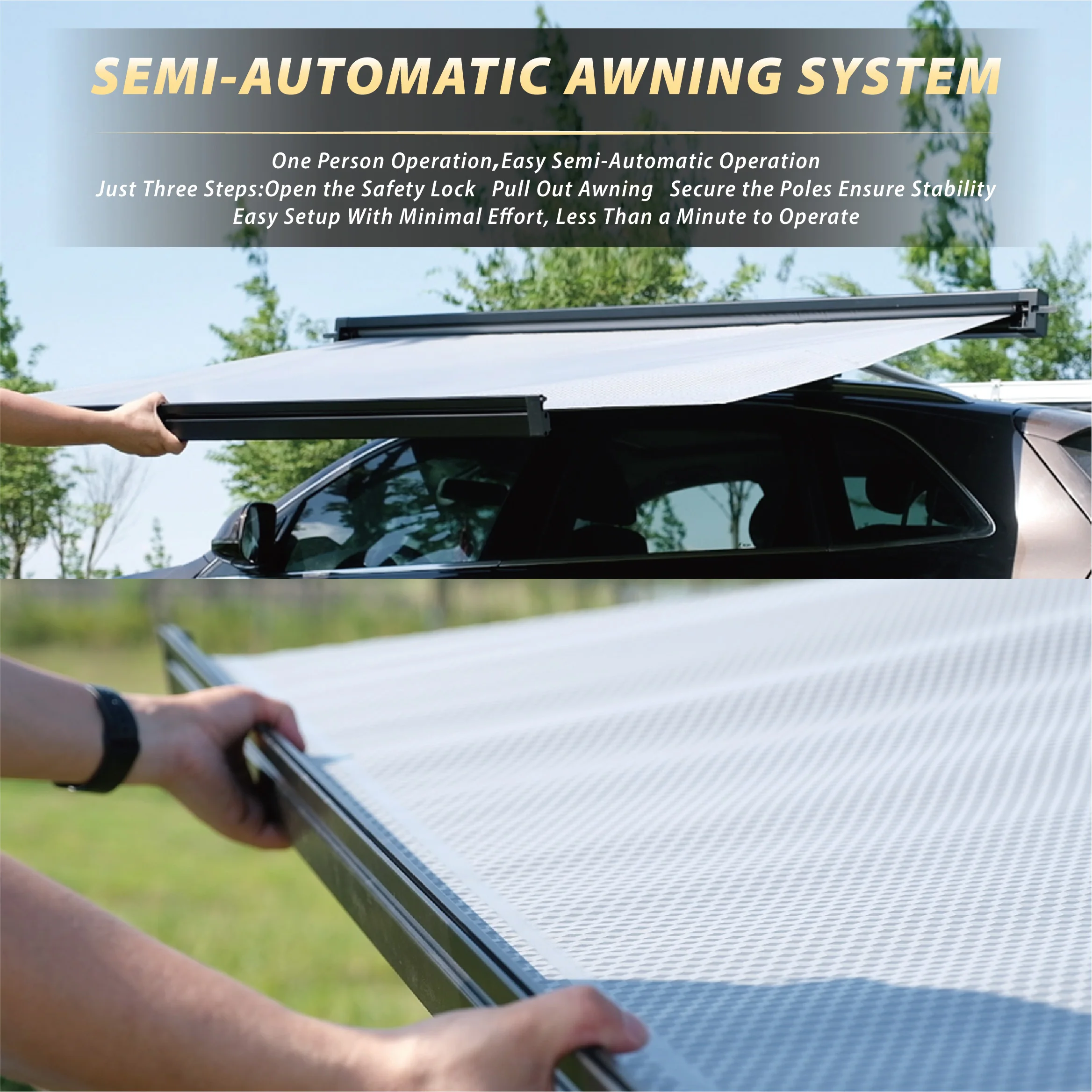 Awnlux W5300T Retractable Aluminum Alloy Shell 2.5*2.5M Suv Car Roof Side Awning Accessories 4X4 4Wd Awning Tent For Camping
