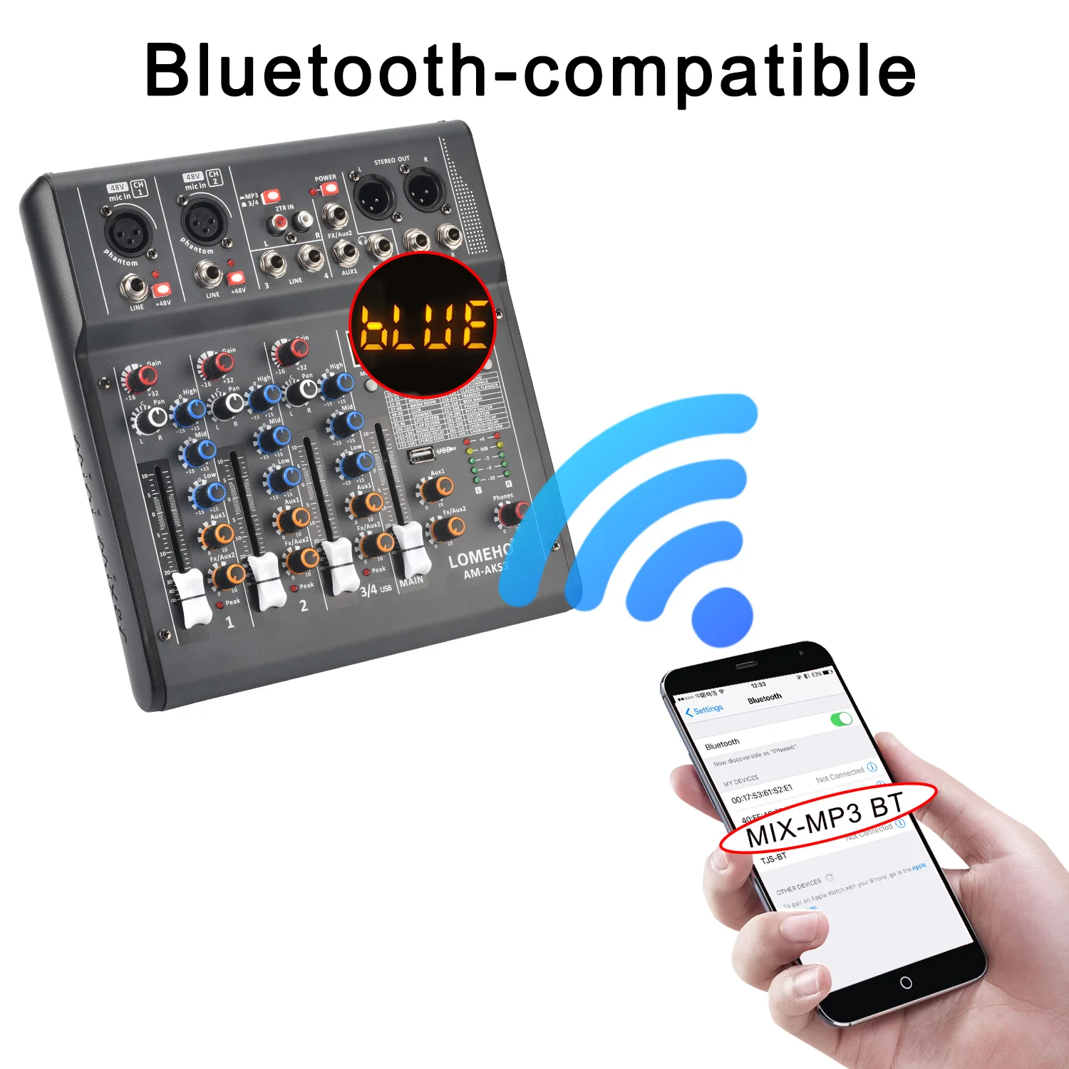 Imagem -02 - Mixagem Console Tabela com Sound Audio Mixer 320 Efeitos Dsp Saída Aux Canais Fantasma Individual Bluetooth Lomeho Am-aks3 48v