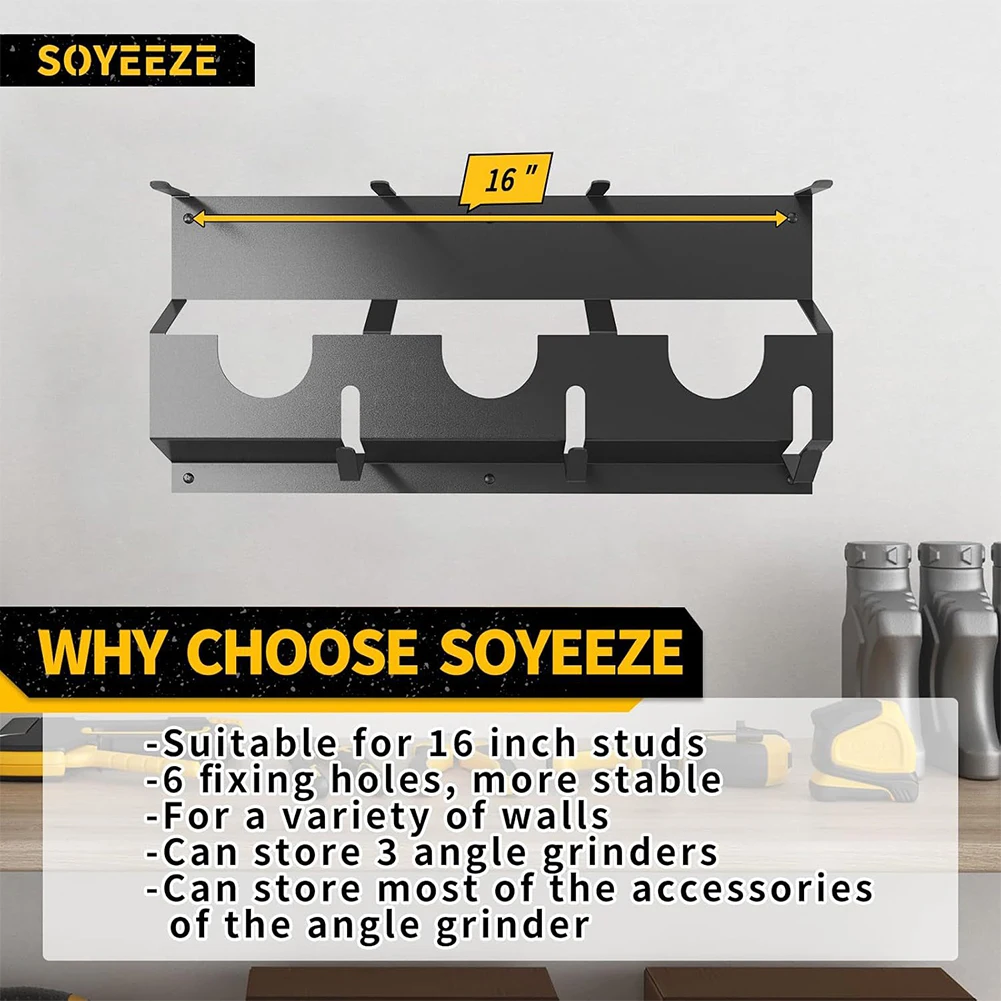 Picture 7: Angle Grinder Holder Angle Grinder Wall Mount Bracket with Hook Angle Grinder Storage Rack Power Tools Rack for Garage Workspace