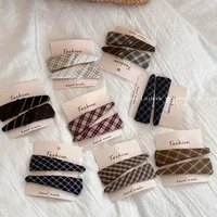 Korean sweet plaid fabric simple triangular pair clip side BB clip women's hairpin temperament versatile hair accessories