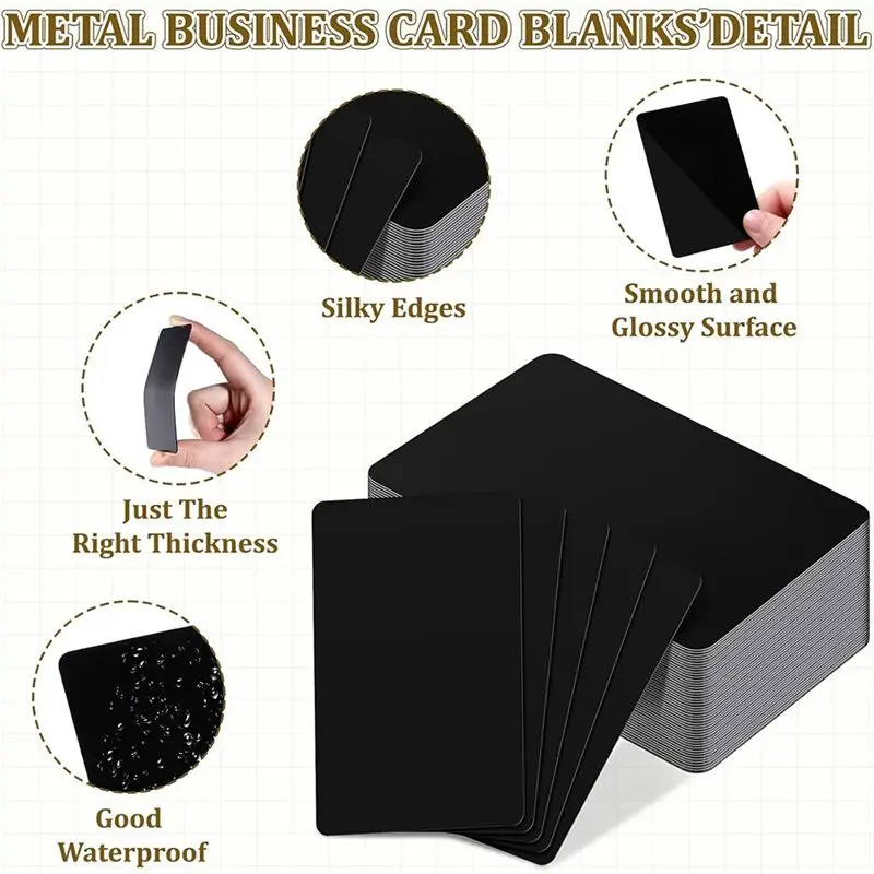 50 Pcs Black Metal Business Cards 0.8 mm Thickness Laser-Engraving Blanks Aluminium Cards for House Office-A20R image 3
