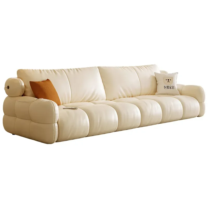 Original Marshmallow Puff Sofa French Cream Style Living Room Modern Simple Leather First Layer Cowhide Sofa