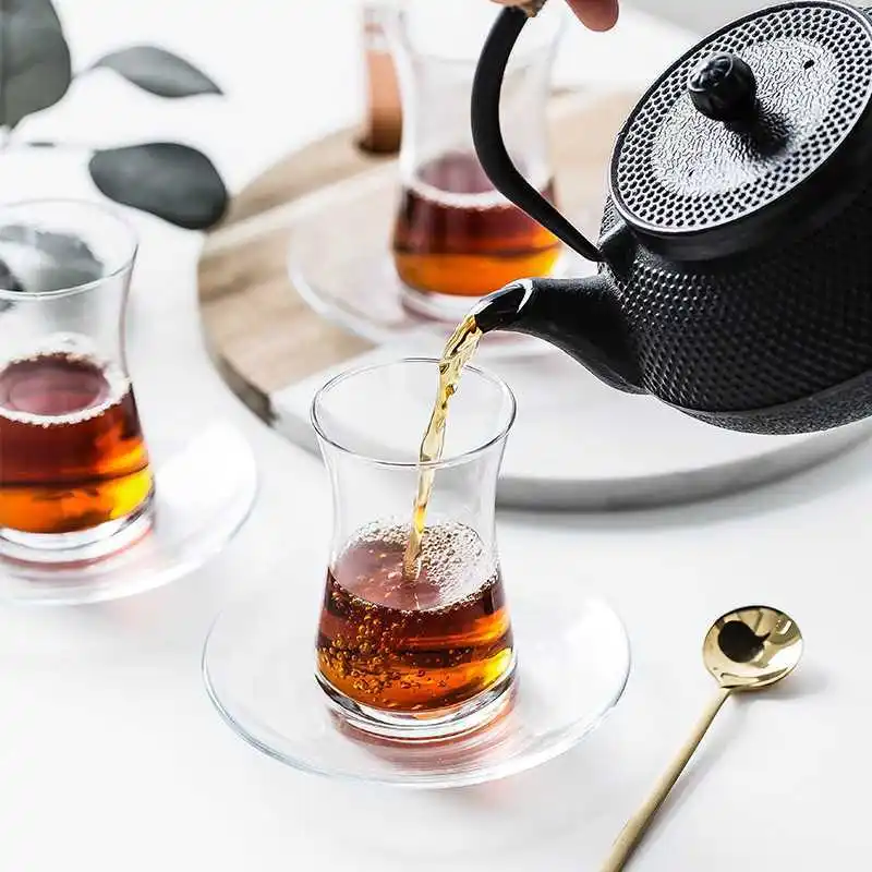 Small and Delicate Heat-resistant Glass Coffee Cup Modern Simplicity Teacup Household Tea Set Handwork Hot Drink Cup with Saucer