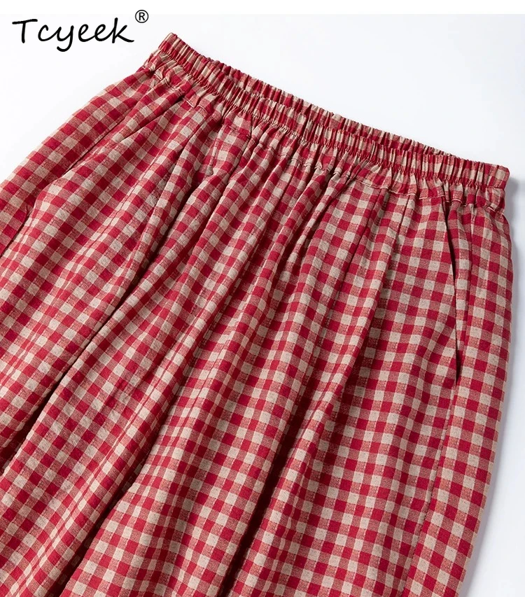 

Tcyeek 76% Mulberry Silk Casual Pants for Women 2026 Drysilk Harem Pants Summer Clothes Woman Lace-up Plaid Pantalones De Mujer