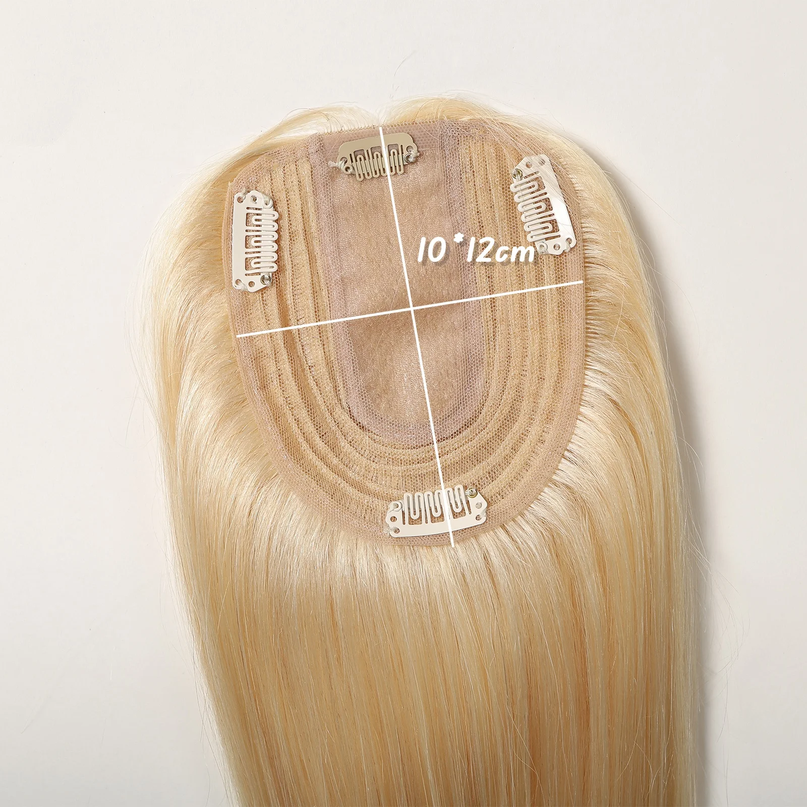 Topper de cabello humano 100% Remy para mujer, cabello liso rubio claro, Base de seda diaria, Clip en Topper para adelgazar el cabello