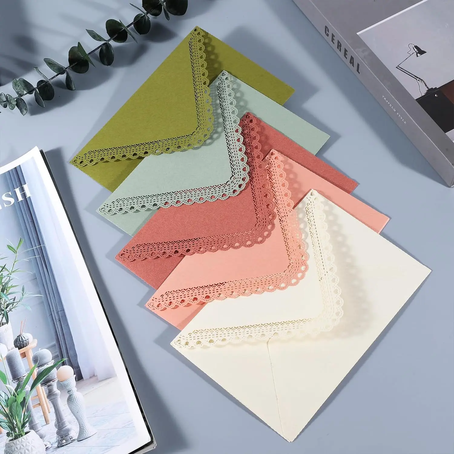 10PCS Premium Laser-Engraved Business Envelopes with Elegant Lace Design for Wedding, Birthday Invitations, Greeting Cards