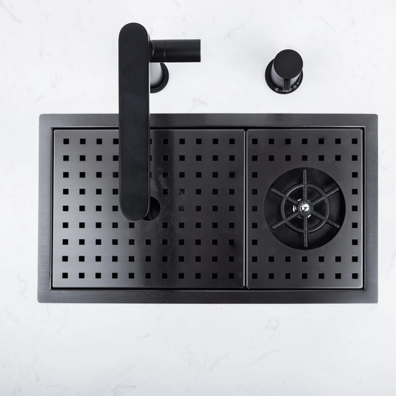 

Factory Direct Sales Open Kitchen Black Nano Stainless Steel Sink Single Sink Vegetable Basin with Cup Washer
