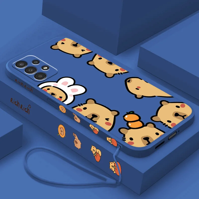 Cute Capybara KAPIBARA Phone Case For Samsung A 02 03 13 14 22 23 24 32 33 34 52 53 54 72 73 Lite Liquid Left Rope Cover Funda