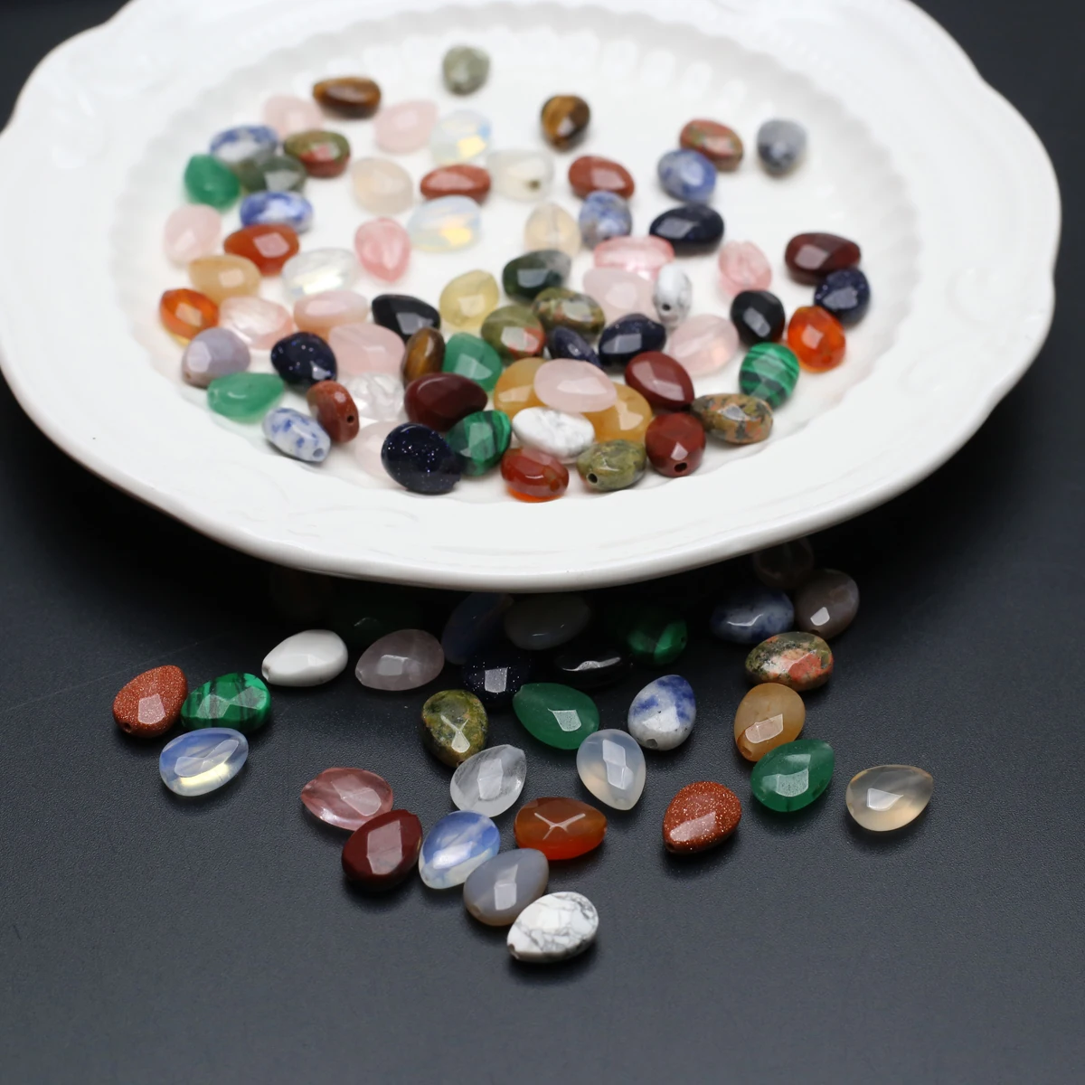 50PCS Natural Stone Faceted Vertical Hole Water Droplet Shape Sodalite Unakite Malachite Jewelry Making DIY Necklace Accessories