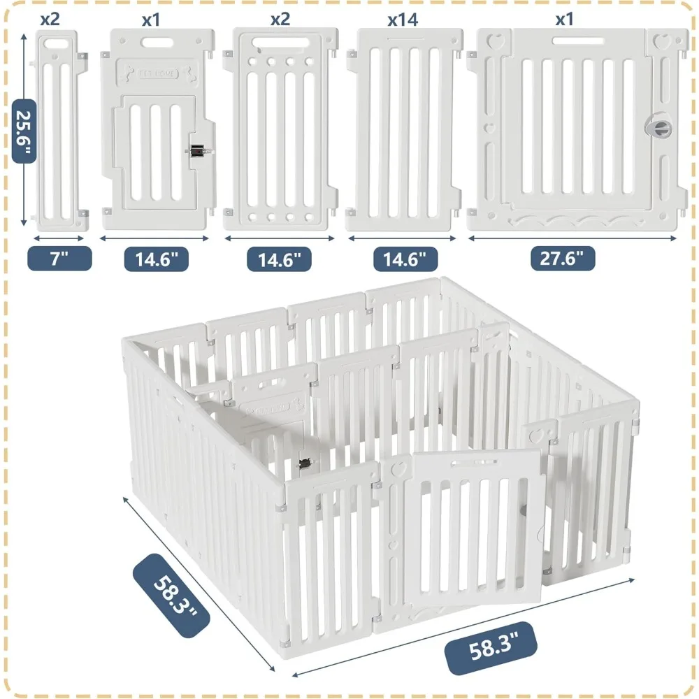 روضة كلب قابلة للتعديل بنفسك مع أبواب كبيرة وصغيرة، تكوين 16 لوحة، سياج عالي 25.5 للحيوانات الأليفة، سطح غير قابل للانزلاق، متعدد الاستخدامات #6
