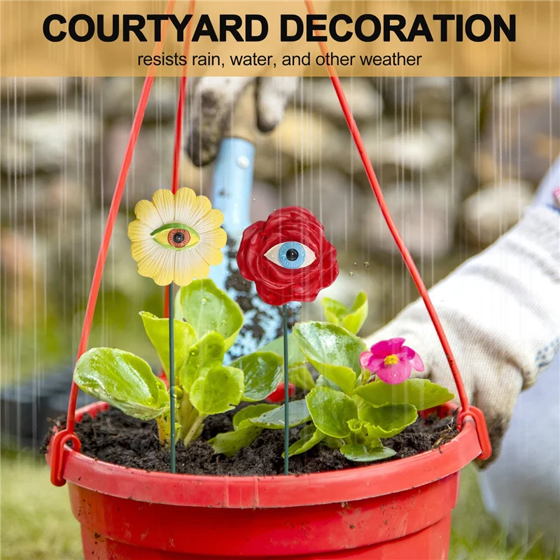 

AB33-6PCS Resin Plant Eyes Stakes Novelty Rose Sunflower Green Leave Plant Garden Stakes Funny Floral Plant Pick Ornaments