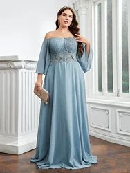 Plus Size Wedding Guest Dresses Women Strapless Applique Long Sleeve Elegant Party Dresses Fashion Solid Color Evening Dress