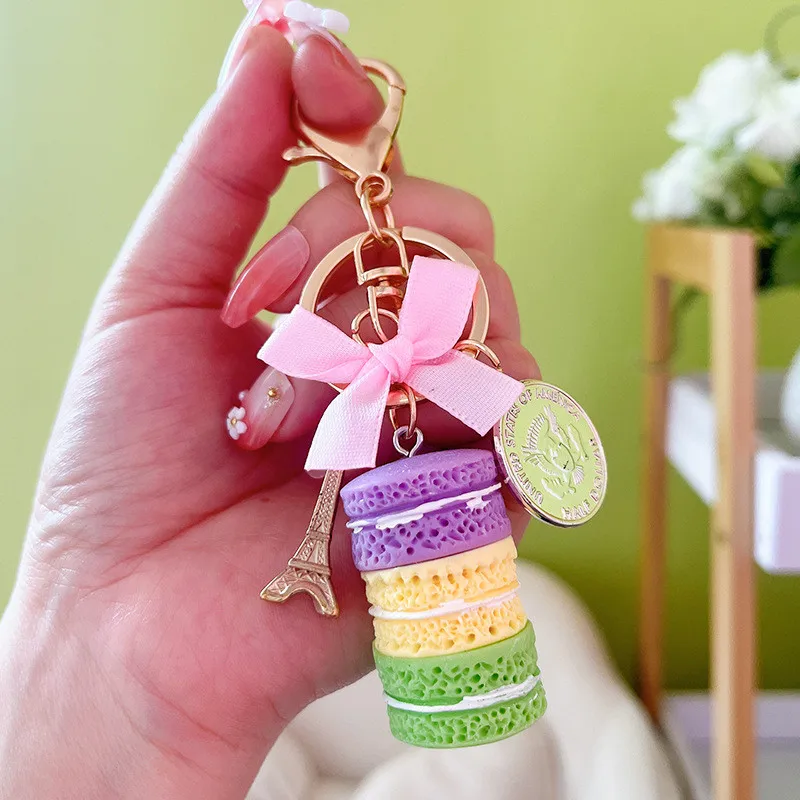 France Paris Cute Macaroon Effiel Tower Macarons Keychain Colorful Keyring Bag Pendant Car Charm Key Holder