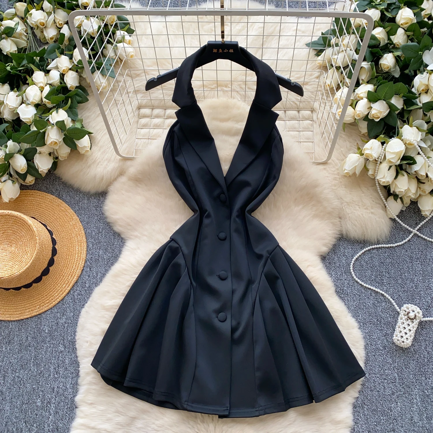 Chic Sexy Notched Single Breasted sleeveless Fairy A-line ball gown Vestido Summer Vacation Women Boho Sundress