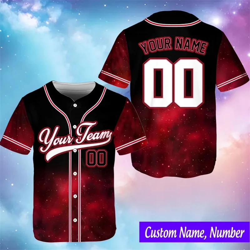 Custom Colorful Gradient Galaxy Baseball Jersey Stylish Star Pattern Short Sleeve Jersey For Holiday Trips Street Fashion Looks
