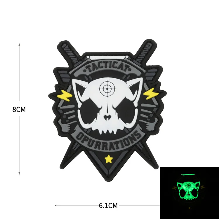 PVC Cat Patch on Clothes Morale Badge Military Tactical Patches Backpack Hook and Loop Stickers Applique for Clothing