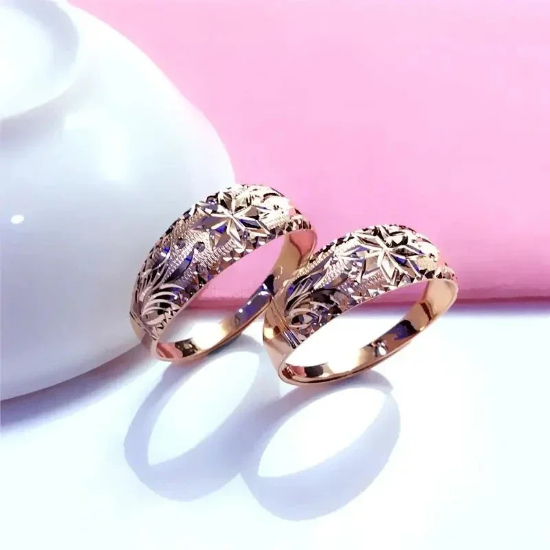 585 Purple Gold 14K Rose Gold Luxury Shiny Rings for Women Opening Exquisite Craftsmanship New Classic Jewelry Mothers Day Gift