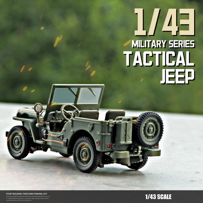 1/43 JEEP WILLYS Military Army Vehicle modello in miniatura in lega di zinco Toy Car Free Wheels Diecast Metal Collection Gift For Kids