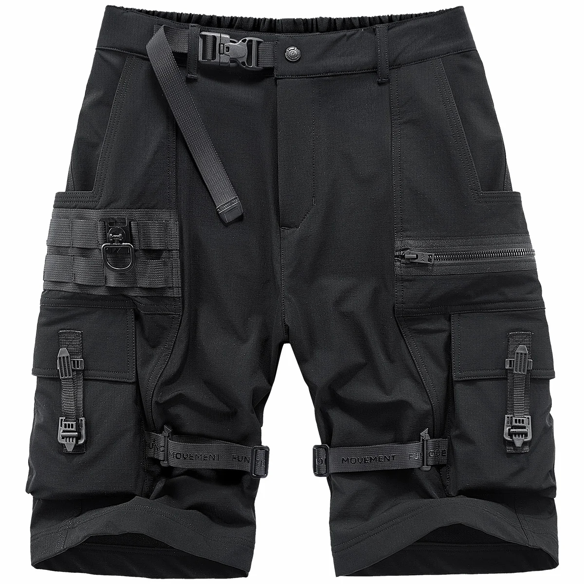 

Mens Military Cargo Shorts Button Ribbons Pockets Harajuku Street Hip Hop Techwear Pants Male