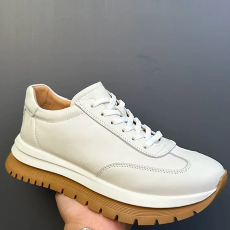 Genuine Leather Casual Shoes for Men's Outdoors Comfortable Breathable Thick Soled Height Increasing Shoes Sports Leisure Shoes