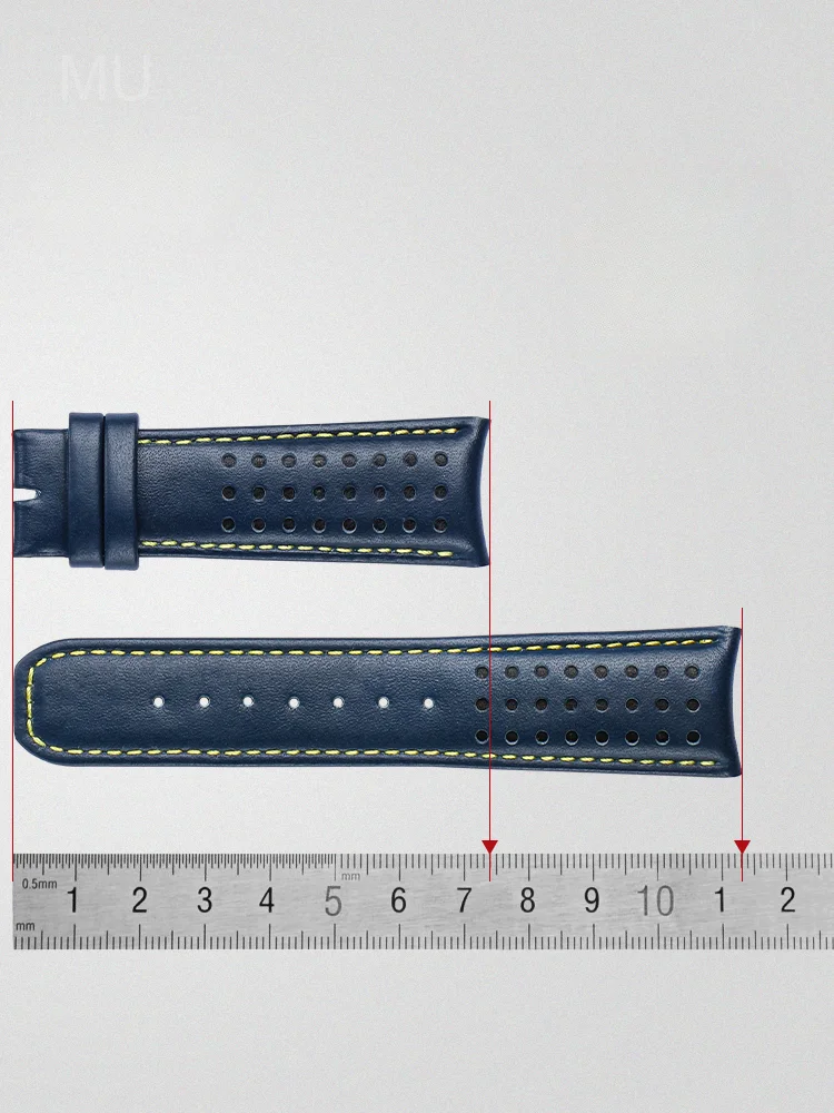 For Citizen Blue Angel At8020-03L At8020-54L Curved Blue Top Layer Cowhide Waterproof Watch Strap 22/23mm