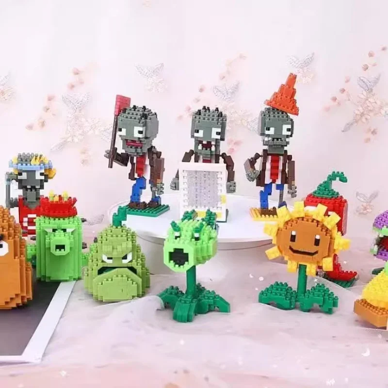 Plants VS Zombies bloques de construcción de dibujos animados pequeños, Mini Peashooter, girasol, Chomper, ensamblar, modelo de acción, muñeca de