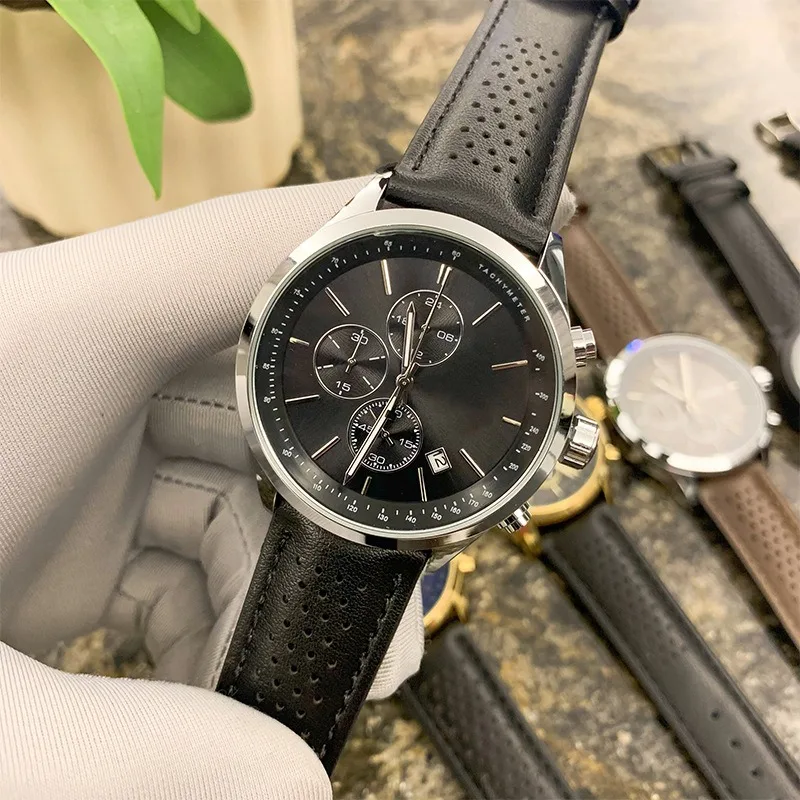 

Новейшие брендовые женские и мужские кварцевые часы, модные универсальные часы с календарем, деловые 41 мм, черный кожаный ремешок для часов унисекс BS без коробки