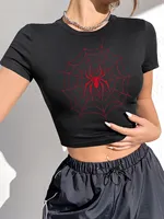 Women's Spider Print Round Neck Short Sleeve Slim Fit Cropped Top T-Shirt Women Clothes  Aesthetic Clothes