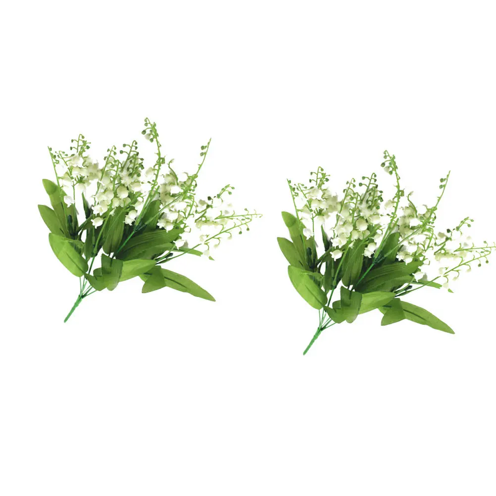 2 قطعة Convallaria Majalis الزهور الاصطناعية 7 شوك باقة الزفاف ديكور المنزل الطرف محاكاة ورد صناعي