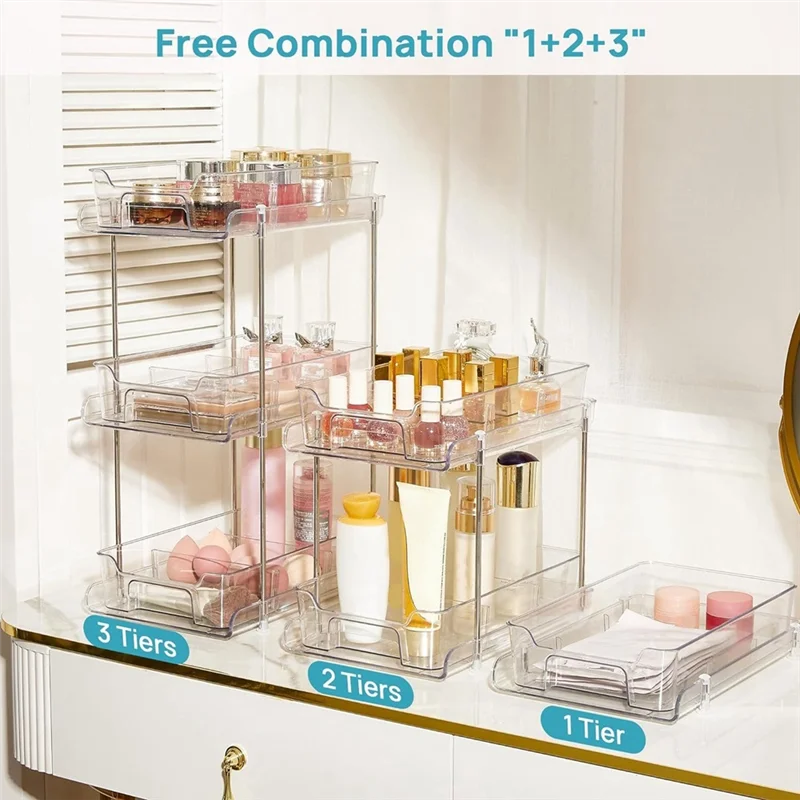 

AB39-3 Tier Bathroom Under Sinks Organizers And Storage, Kitchen Organization Pull Out Cabinet Organizer With Dividers Easy Inst