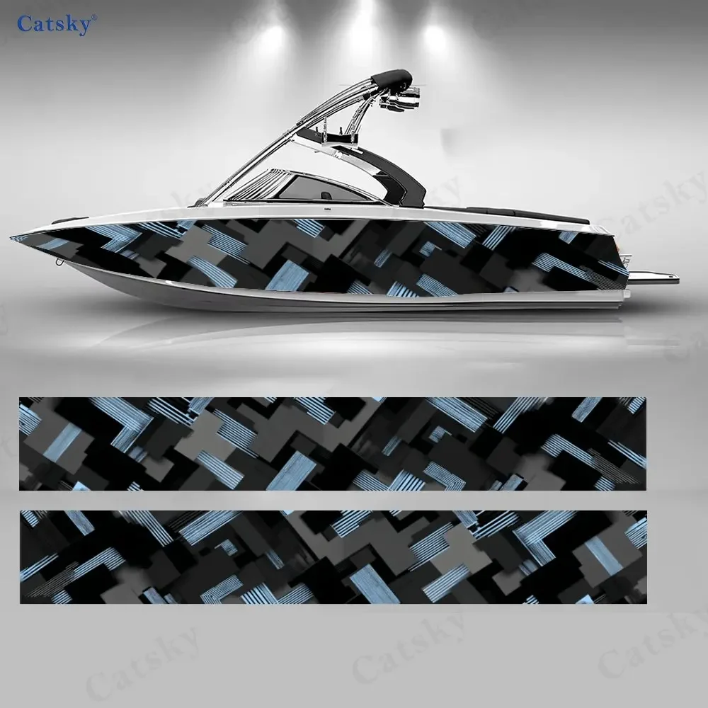 Ice Blue Block Boat Stickers, PVC Waterproof Durable Vinyl Wrap Decals for Fishing Boats, Durable and Stylish Design