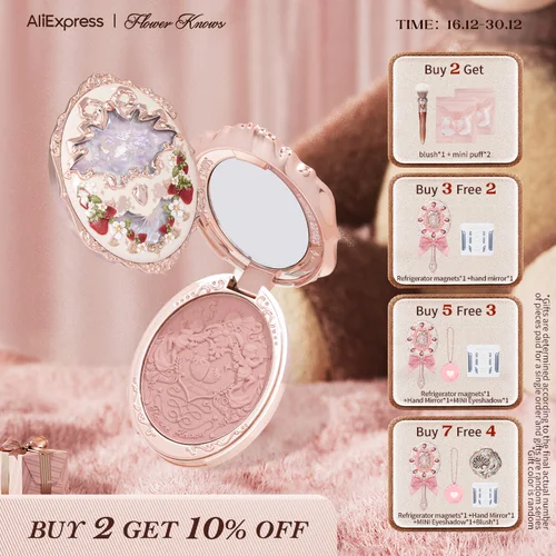 Flower Knows Strawberry Rococo Series Rubor en relieve 5 g de rubor en polvo