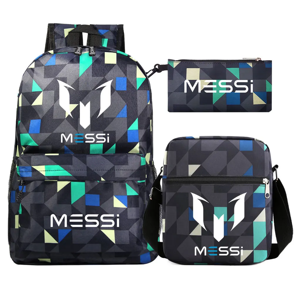 3pcs Football Messi Backpack Children\'s School Backpack Women Men Travel Laptop Teens Mochilas Students Totes Sac