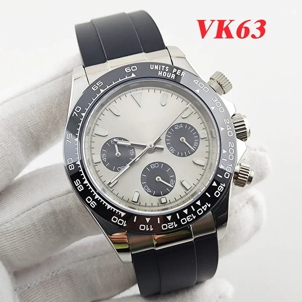 VK63 Case 39mm Men's Watch Quartz Watch Chronometer Panda Dial Stainless Steel Case VK63 Quartz Movement NEW DIY