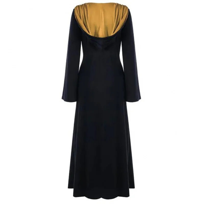 Vestido medieval de Halloween para mulheres, capa encapuzada, robe retrô, fantasia cosplay, assustador, vampiro, bruxa, carnaval, vintage