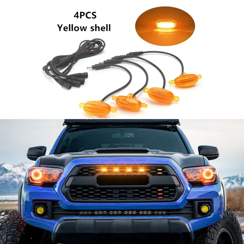 Universal Car LED Grille Light Smoked Shell Amber Grill Lamp Wire Harness Daytime Running Fog Lamp For Ford Toyota SUV Accessory