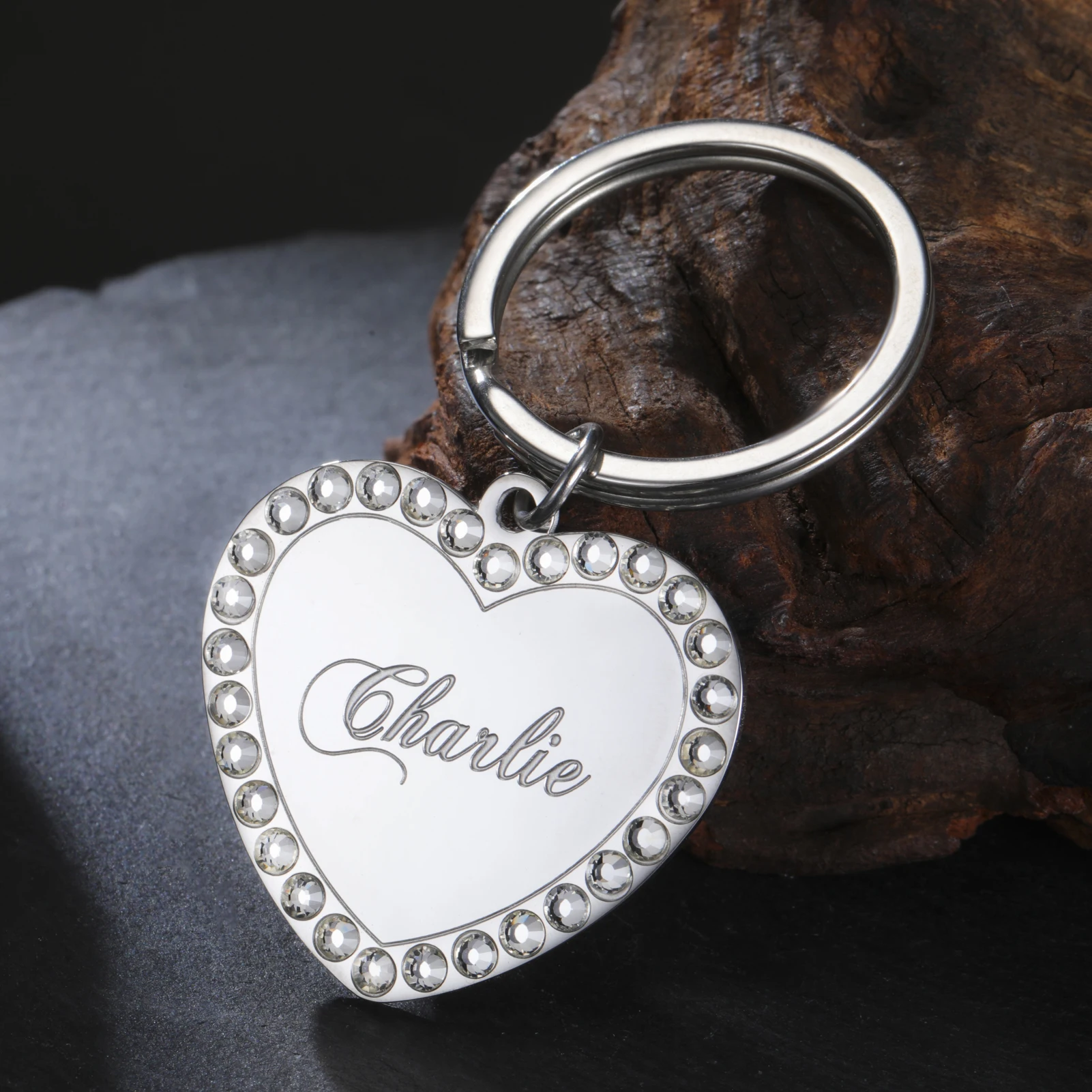 COOLTIME-Llavero grabado personalizado con forma de corazón, de acero inoxidable, personalizado, con forma de corazón de amor, accesorios para bolsa de joyería