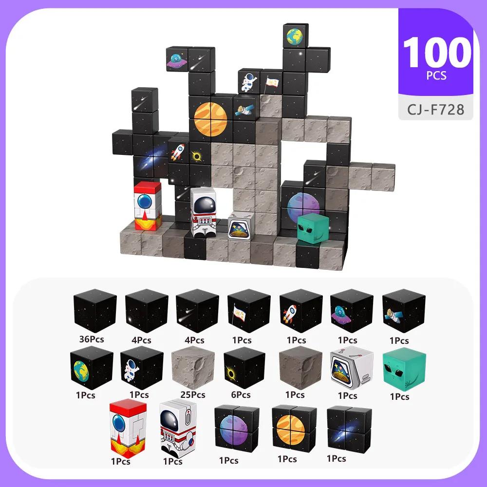 Bestseller Interactieve DIY magnetische speelgoedblokken Levendige kleuren Eenvoudige montage Educatieve magnetische constructieblokjes kindercadeau