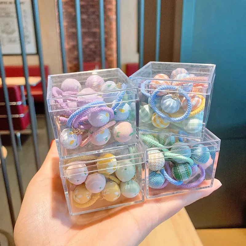 10 pçs bonito houndstooth floral bola pingente meninas adorável elástico corda de cabelo acessórios para o cabelo crianças laços de cabelo headwear