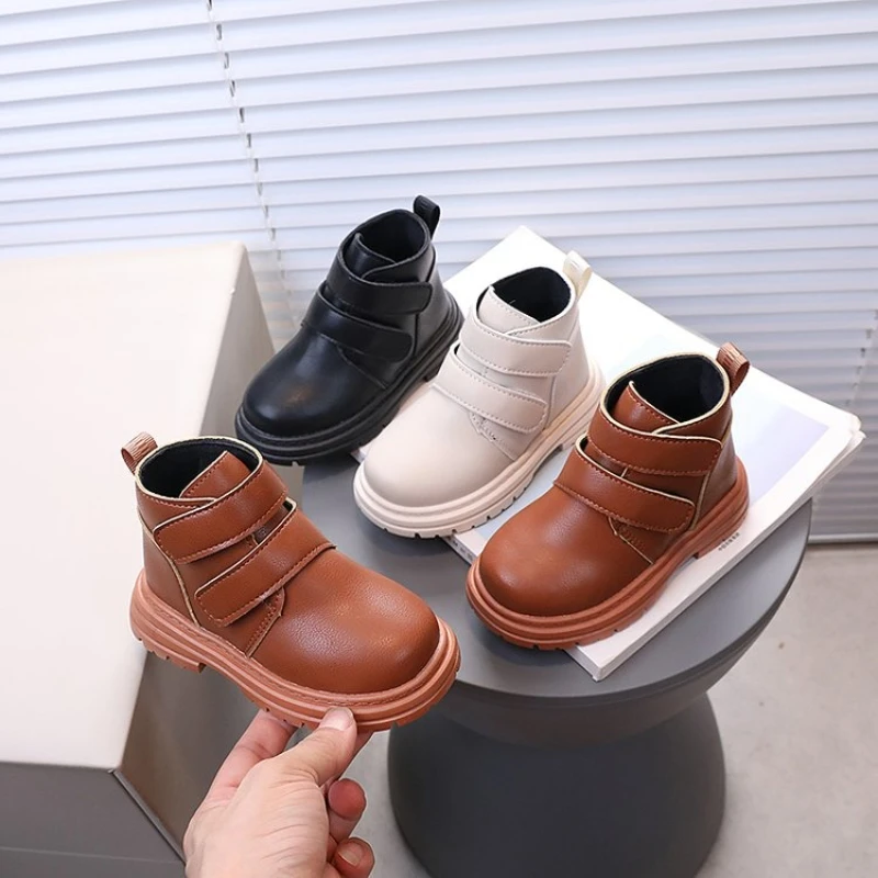 

Children Leather Boots British Style Kids Short Boots Soft Bottom 2025 Autumn New Boys Girls Ankle Boots Soild Color Versatile