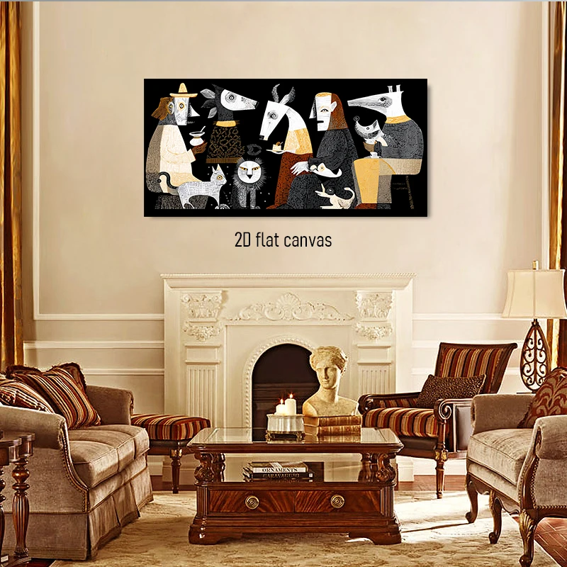 1pcs Modern Abstract Animal Party Canvas Decorative Painting Cartoon Style Home Wall Art Living Room Bedroom Study Hanging Paint