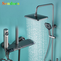 Gun Grey Digital Piano Shower System 12 Inch Rain Shower Head Wall Mounted Ambient Lighting Pinao Digital Bathroom Shower Set
