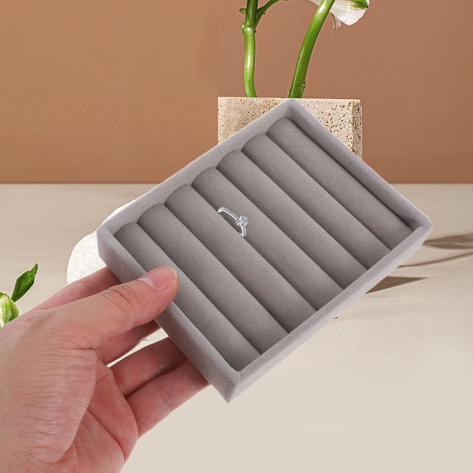 2 قطعة منظم خواتم للنساء صينية عرض المجوهرات تخزين مدمج مبطن ناعم لأقراط الخواتم إكسسوارات صغيرة مجوهرات