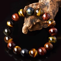 Multicolored Tiger Eye Beaded Bracelets Reiki Healing Meditation Bangles Elastic Rope Natural Stone FengShui Couple Jewelry 1pc