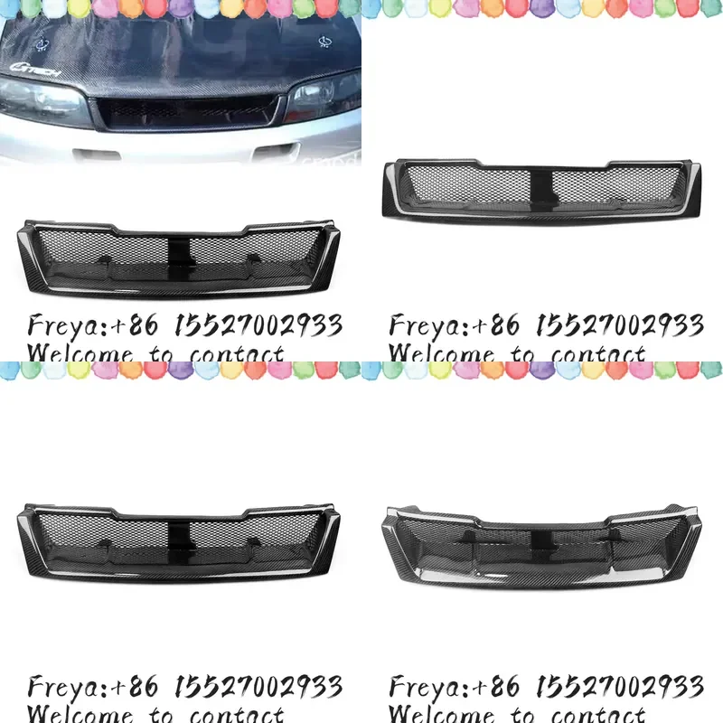 Carbon Fiber Fiberglass Honeycomb Style Car Upper Bumper Hood Mesh Grid Front Grille Racing Grill For R33 GTR