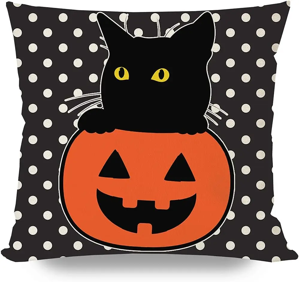 

autumn halloween pillowcase for home decoration black cat pumpkin decoration throw pillowcase indoor outdoor decoration